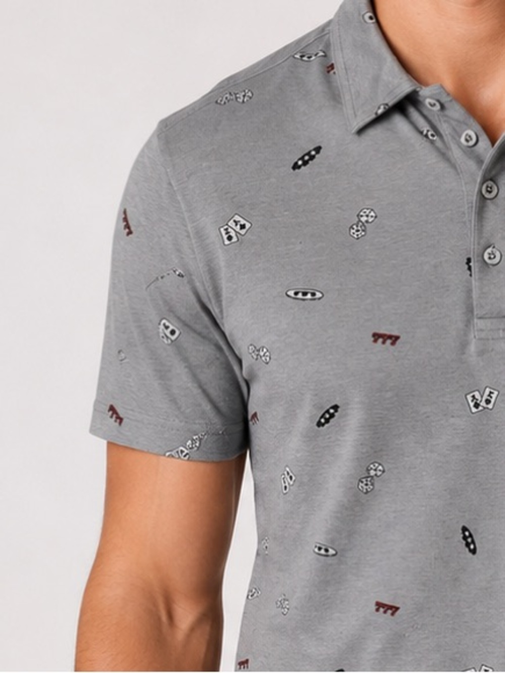 TravisMathew Gray Golf Polo Shirt Size Large Casino Print